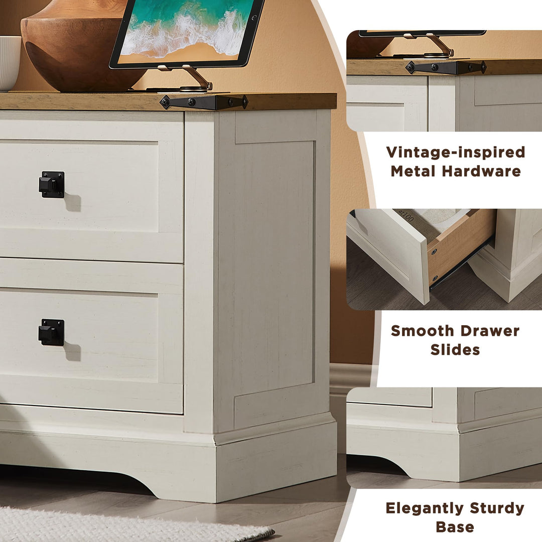 T4TREAM 24" Farmhouse Nightstand Set of 2, Antique White 