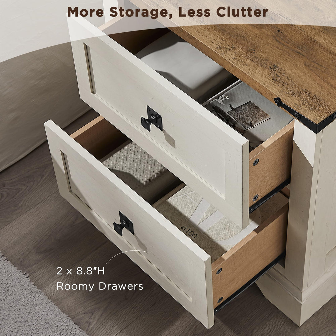 T4TREAM 24" Farmhouse Nightstand Set of 2, Antique White 