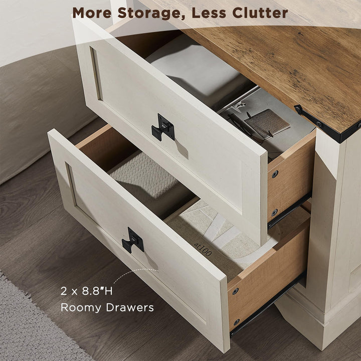 T4TREAM 24" Farmhouse Nightstand Set of 2, Antique White 