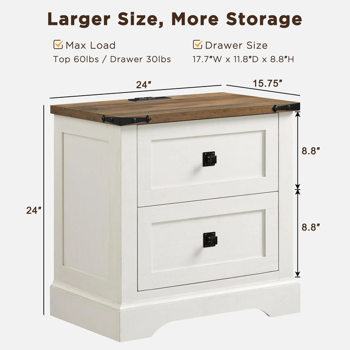 T4TREAM 24" Farmhouse Nightstand Set of 2, Antique White 
