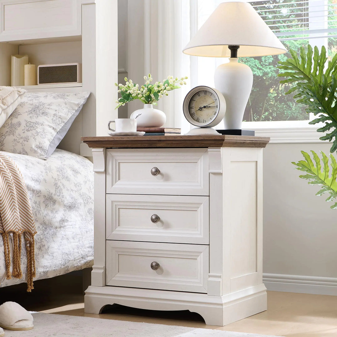 Farmhouse 26"H Nightstand Set of 2, 23.6"W End Table with Charging Station 