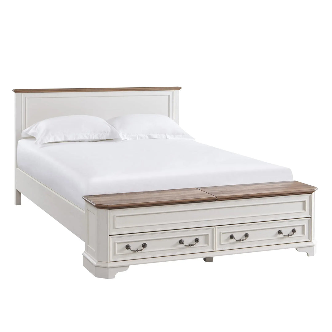 T4TREAM Farmhouse Queen Bed with Headboard and Storage Bench(Antique White) 