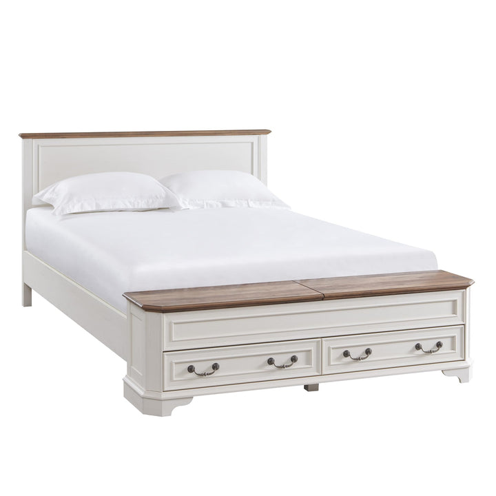 T4TREAM Farmhouse Queen Bed with Headboard and Storage Bench(Antique White) 