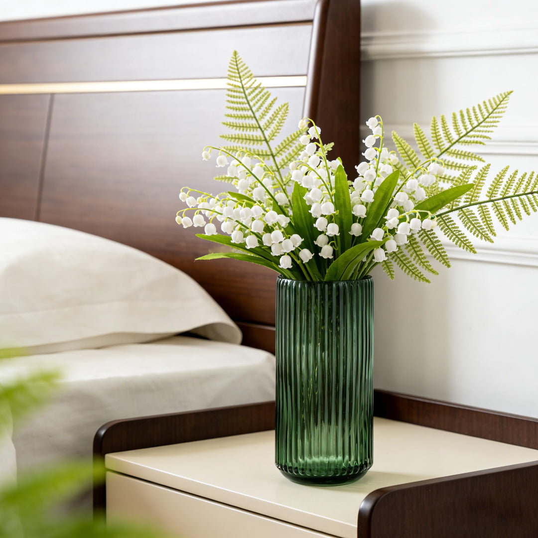 TIMEFOTO Flower Vase 7.5 inch Green Thickened Glass Vase for Bookshelf,Dinner Table,Indoor Office Desktop,Meeting Room,Bathroom,Countertop,Home Christmas Day Decoration 