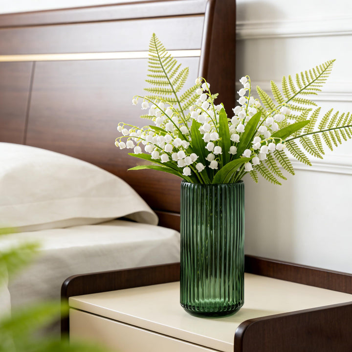 TIMEFOTO Flower Vase 7.5 inch Green Thickened Glass Vase for Bookshelf,Dinner Table,Indoor Office Desktop,Meeting Room,Bathroom,Countertop,Home Christmas Day Decoration 