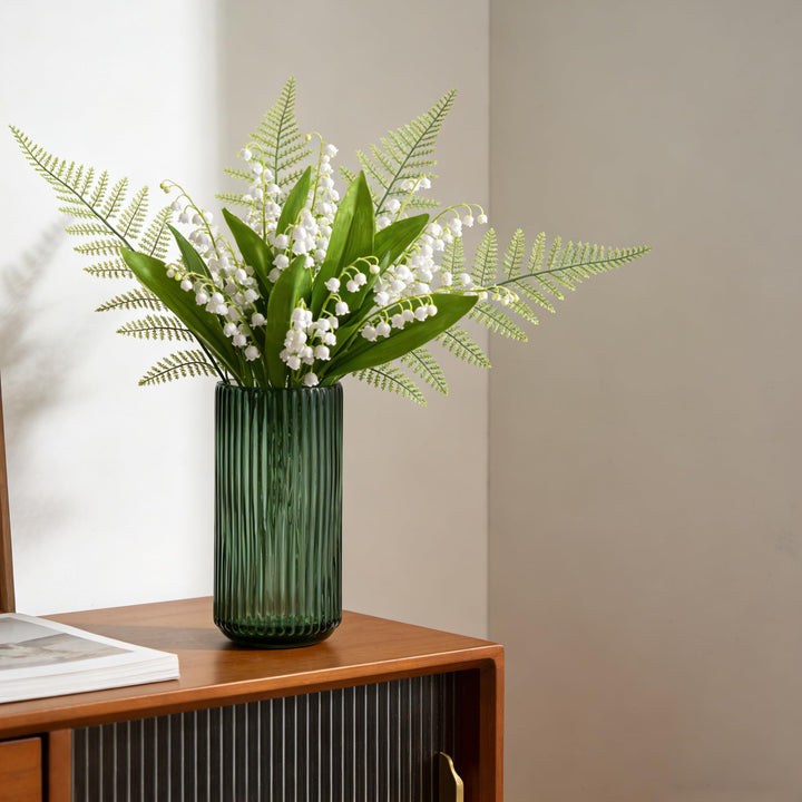 TIMEFOTO Flower Vase 7.5 inch Green Thickened Glass Vase for Bookshelf,Dinner Table,Indoor Office Desktop,Meeting Room,Bathroom,Countertop,Home Christmas Day Decoration 