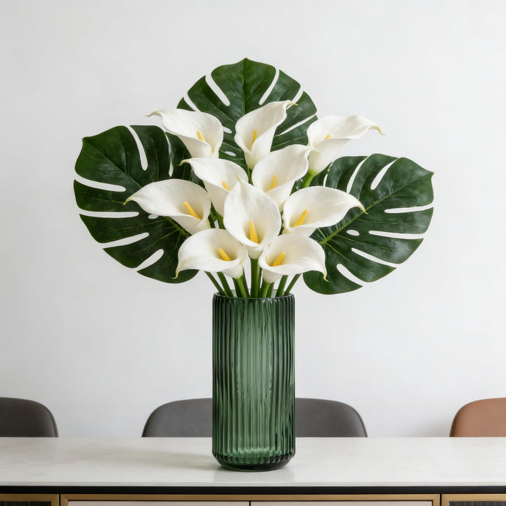 TIMEFOTO Flower Vase 7.5 inch Green Thickened Glass Vase for Bookshelf,Dinner Table,Indoor Office Desktop,Meeting Room,Bathroom,Countertop,Home Christmas Day Decoration 