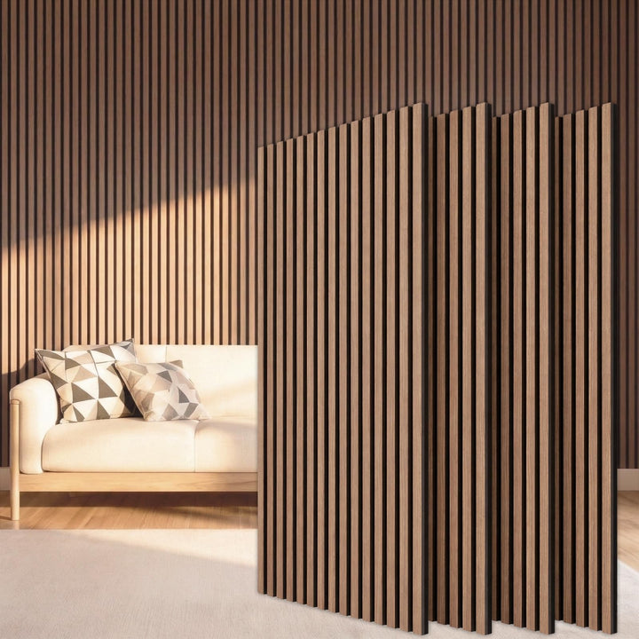 TONOR Wood Slatwall Panels, 4 Pack 47.2" x 23.6"/ 120 x60cm(31ft²) Acoustic Wall Panels, Wood Slat Acoustic Panels for Noise Cancelling and Home Decor, Living Room, Bedroom, Office, Room Decor, Walnut 