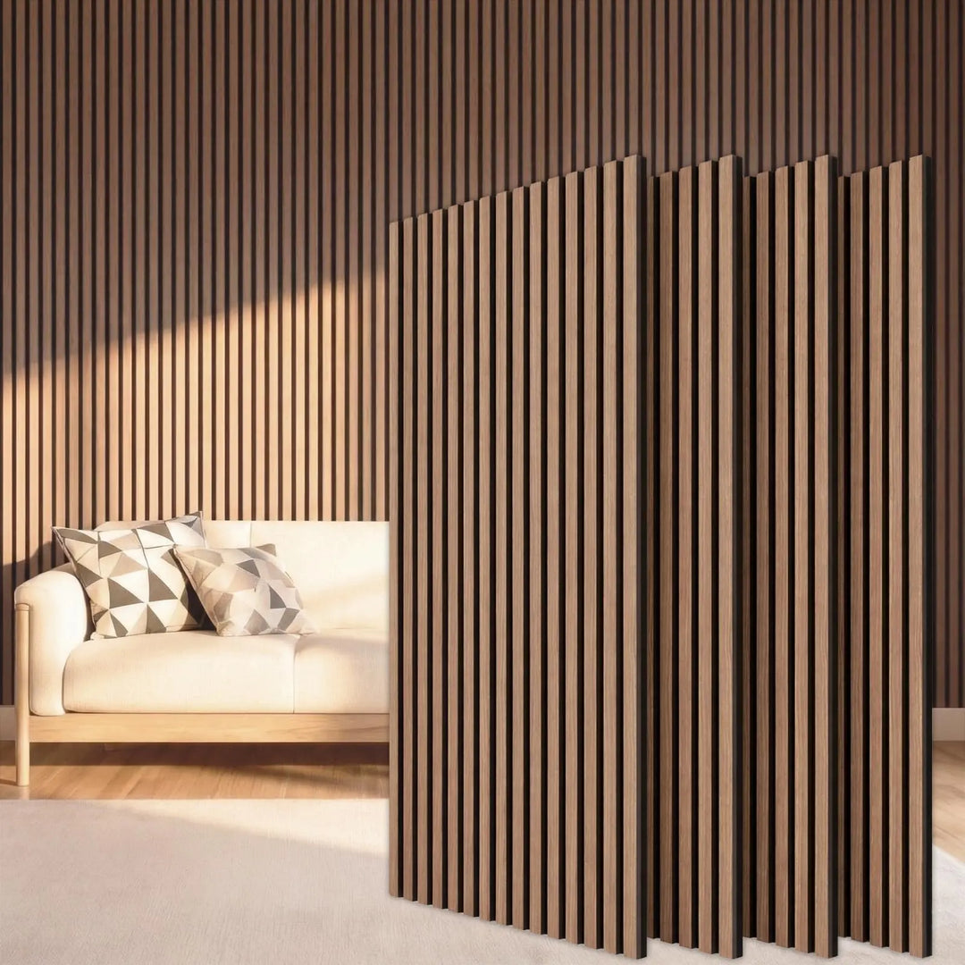 TONOR Wood Slatwall Panels, 4 Pack 47.2" x 23.6"/ 120 x60cm(31ft²) Acoustic Wall Panels, Wood Slat Acoustic Panels for Noise Cancelling and Home Decor, Living Room, Bedroom, Office, Room Decor, Walnut