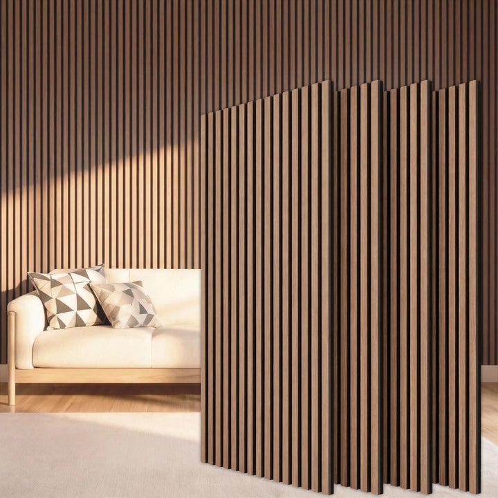 TONOR Wood Slatwall Panels, 4 Pack 47.2" x 23.6"/ 120 x60cm(31ft²) Acoustic Wall Panels, Wood Slat Acoustic Panels for Noise Cancelling and Home Decor, Living Room, Bedroom, Office, Room Decor, Walnut