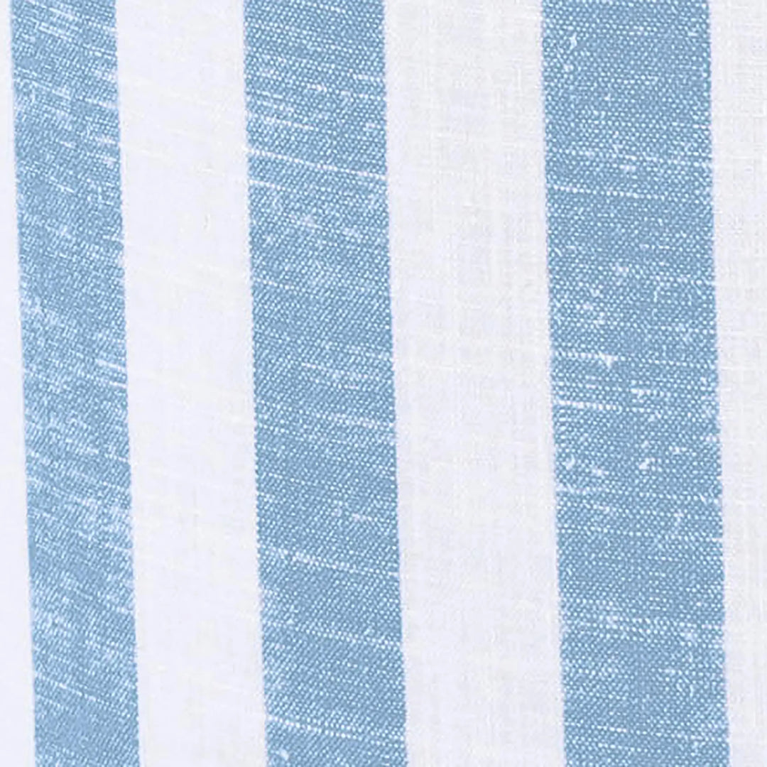 Tov Furniture Dex Pastel Blue Striped Linen Round Ottoman with Wooden Base 