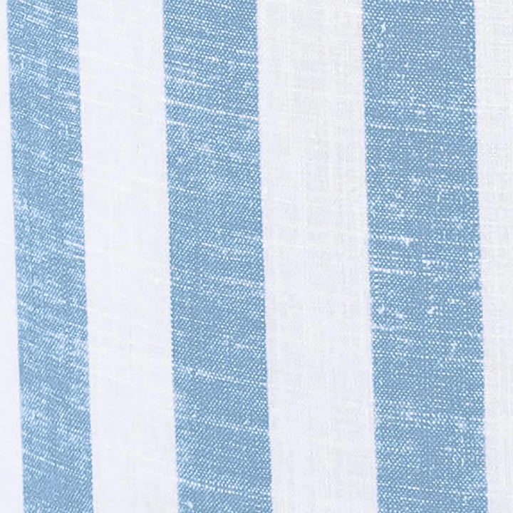 Tov Furniture Dex Pastel Blue Striped Linen Round Ottoman with Wooden Base 