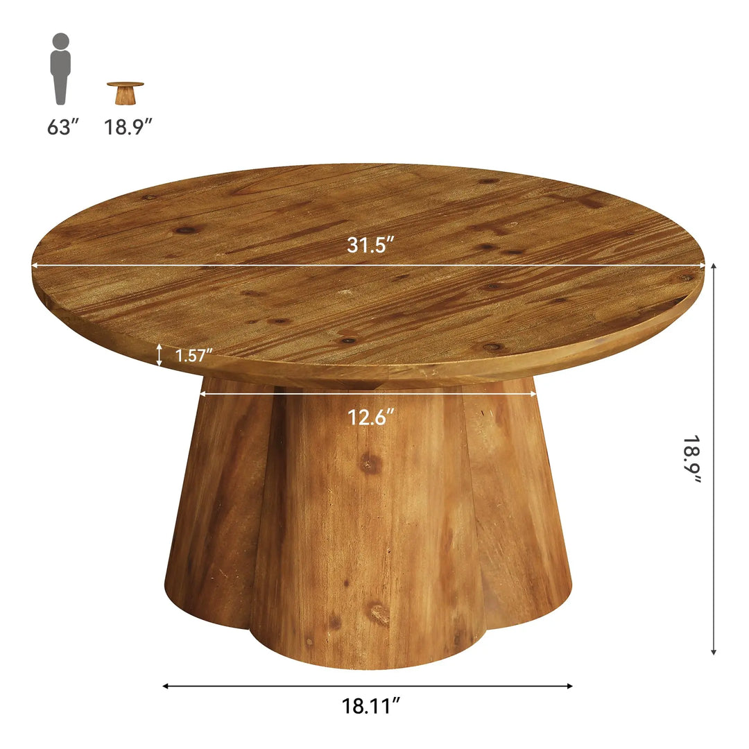 TRIBEWOOD round solid wood coffee table with a four-petal base