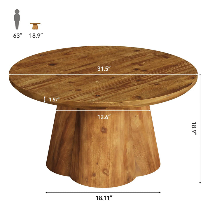 TRIBEWOOD round solid wood coffee table with a four-petal base