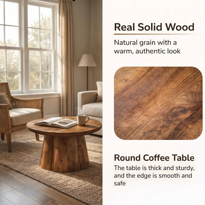 TRIBEWOOD round solid wood coffee table with a four-petal base