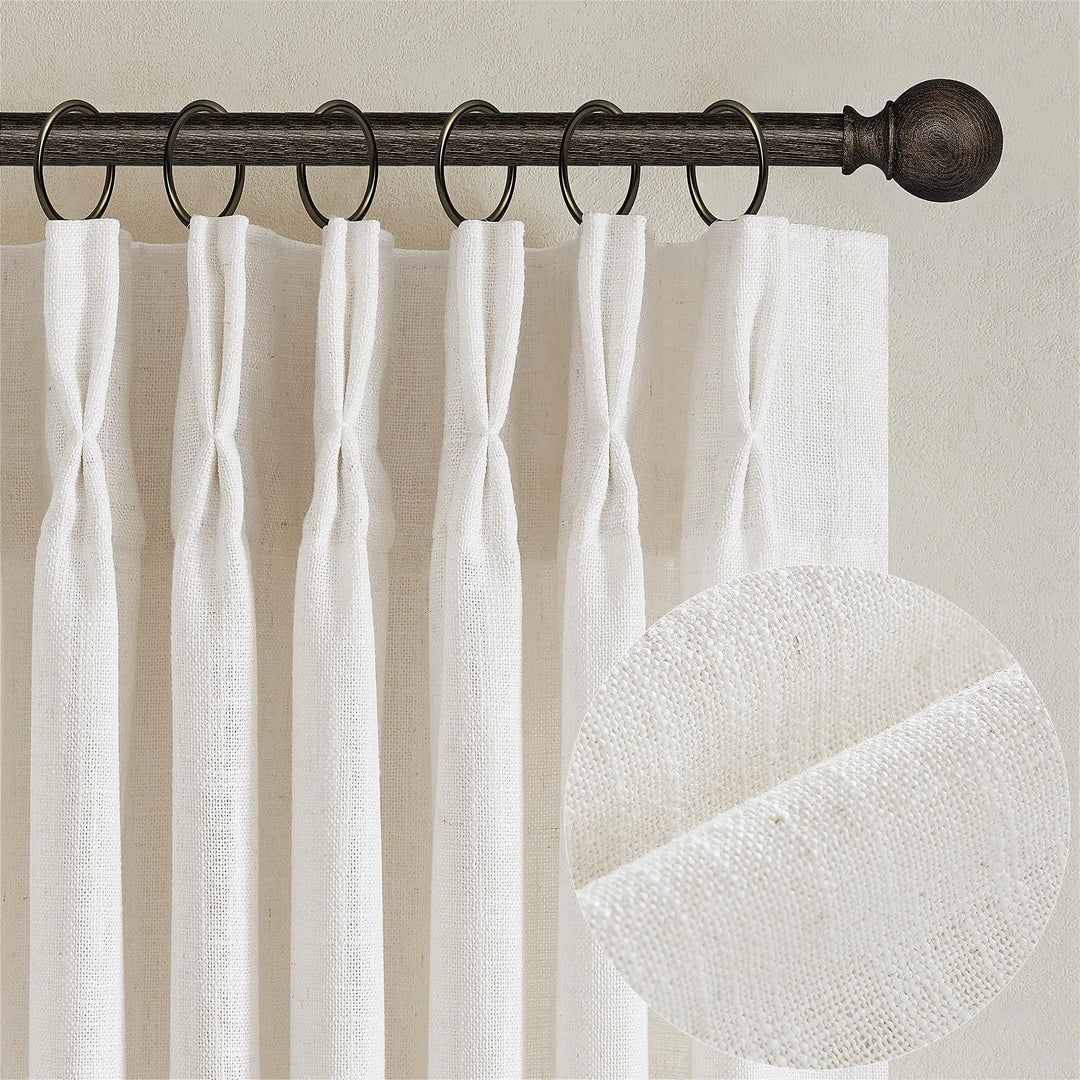 TWODRAPES Natural Pinch Pleated Linen Semi Sheer 84 Inch Curtains 2 Panels