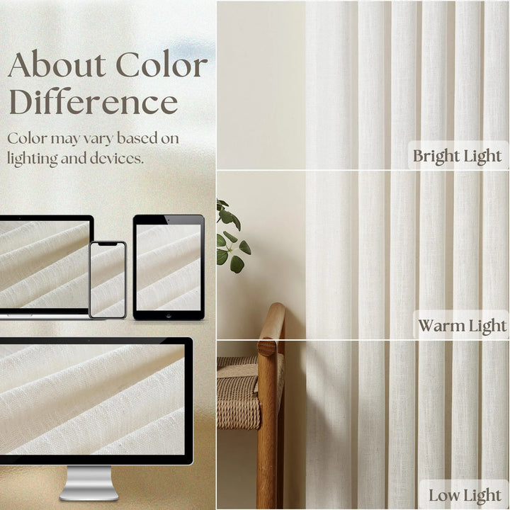 TWODRAPES Natural Pinch Pleated Linen Semi Sheer 84 Inch Curtains 2 Panels