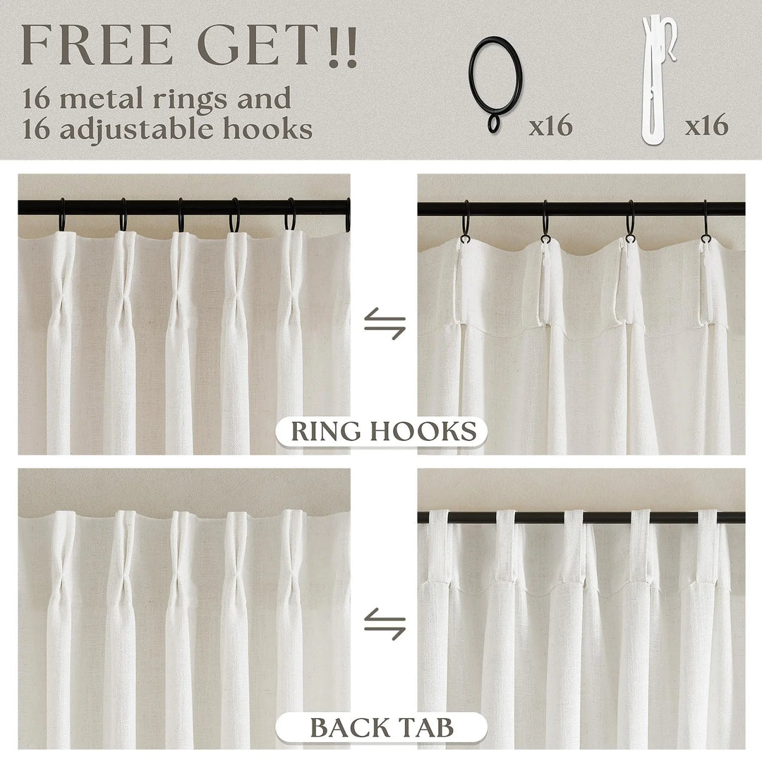 TWODRAPES Natural Pinch Pleated Linen Semi Sheer 84 Inch Curtains 2 Panels