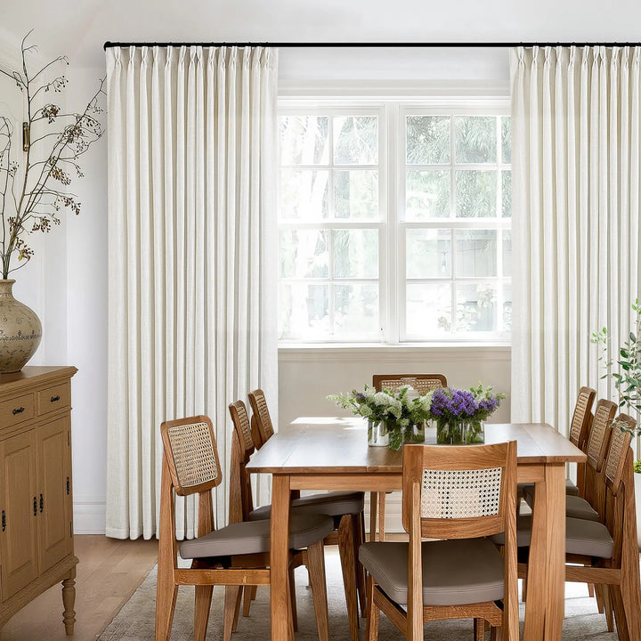 TWODRAPES Natural Pinch Pleated Linen Semi Sheer 84 Inch Curtains 2 Panels