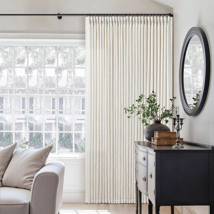 TWODRAPES Natural Pinch Pleated Linen Semi Sheer 84 Inch Curtains 2 Panels