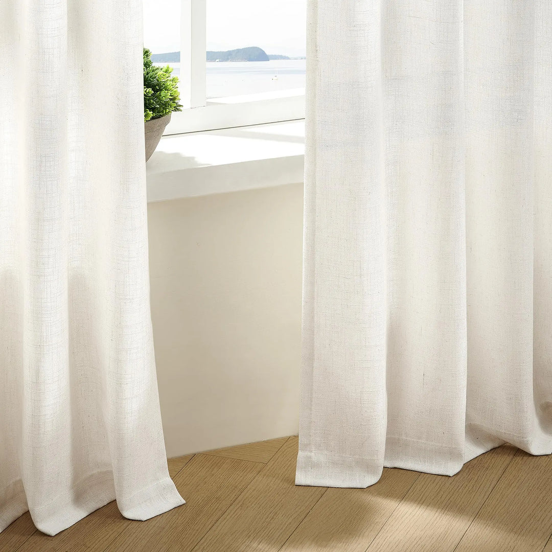 TWODRAPES Natural Pinch Pleated Linen Semi Sheer 84 Inch Curtains 2 Panels