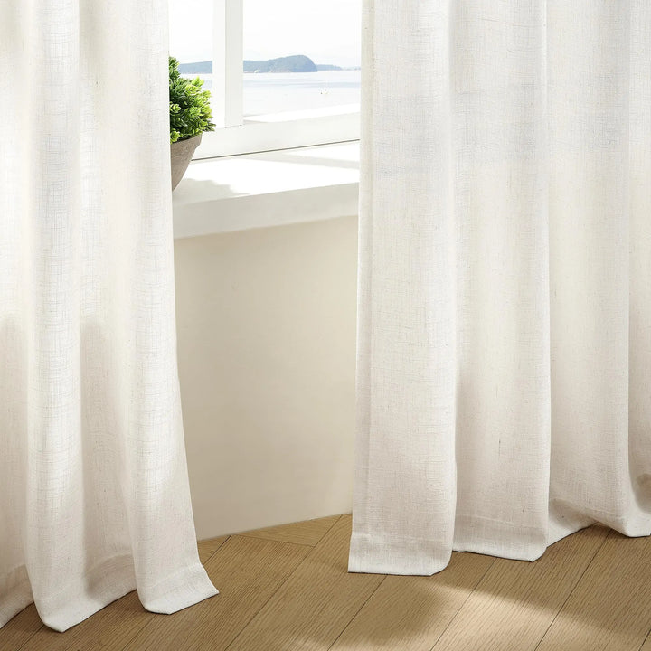TWODRAPES Natural Pinch Pleated Linen Semi Sheer 84 Inch Curtains 2 Panels