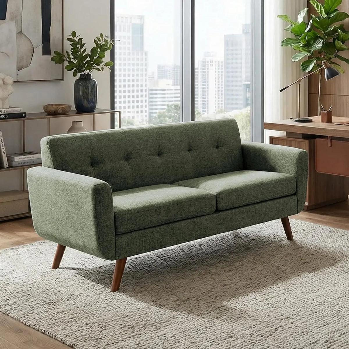 Tbfit green button-tufted mid-century loveseat