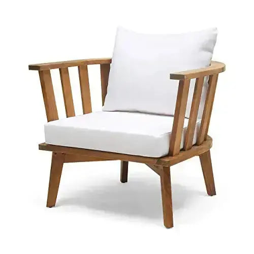 Christopher Knight Outdoor Chair with Cushions - White/Teak Finish