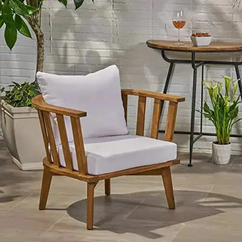 Christopher Knight Outdoor Chair with Cushions - White/Teak Finish