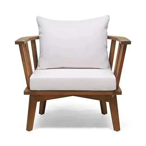 Christopher Knight Outdoor Chair with Cushions - White/Teak Finish