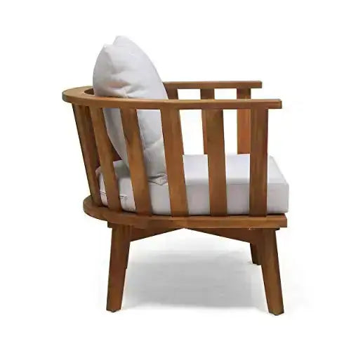 Christopher Knight Outdoor Chair with Cushions - White/Teak Finish