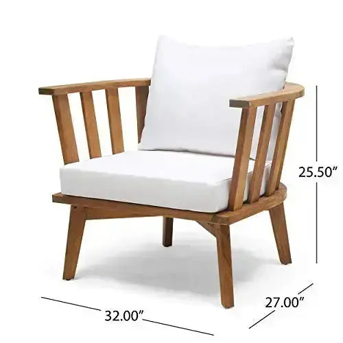 Christopher Knight Outdoor Chair with Cushions - White/Teak Finish