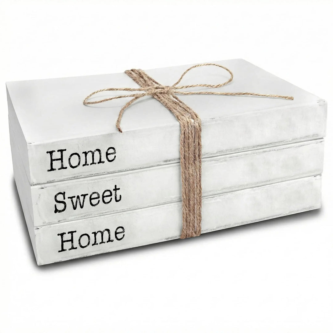 TenXVI Designs Home Sweet Home Decorative Books, White, Set of 3