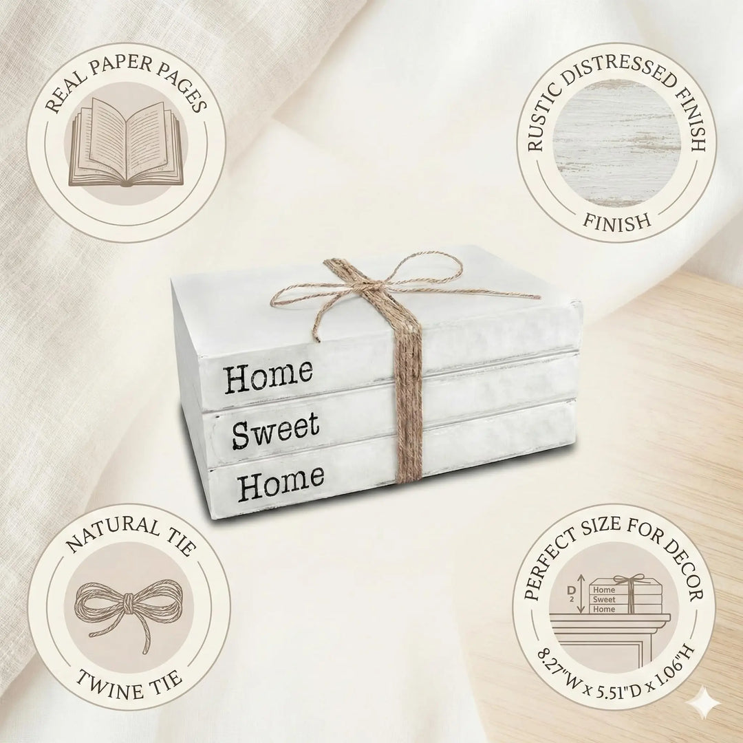 TenXVI Designs Home Sweet Home Decorative Books, White, Set of 3