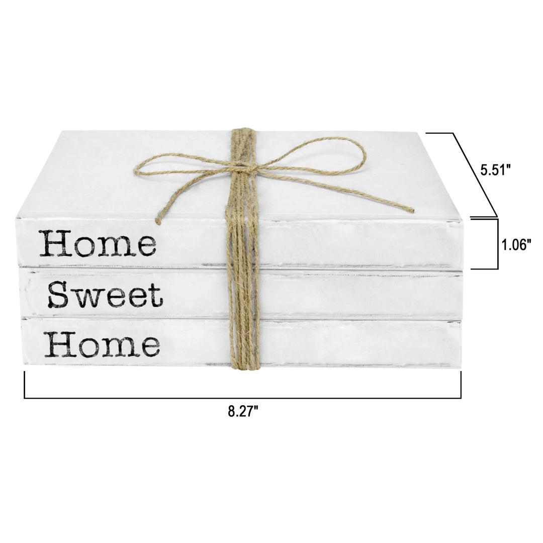 TenXVI Designs Home Sweet Home Decorative Books, White, Set of 3