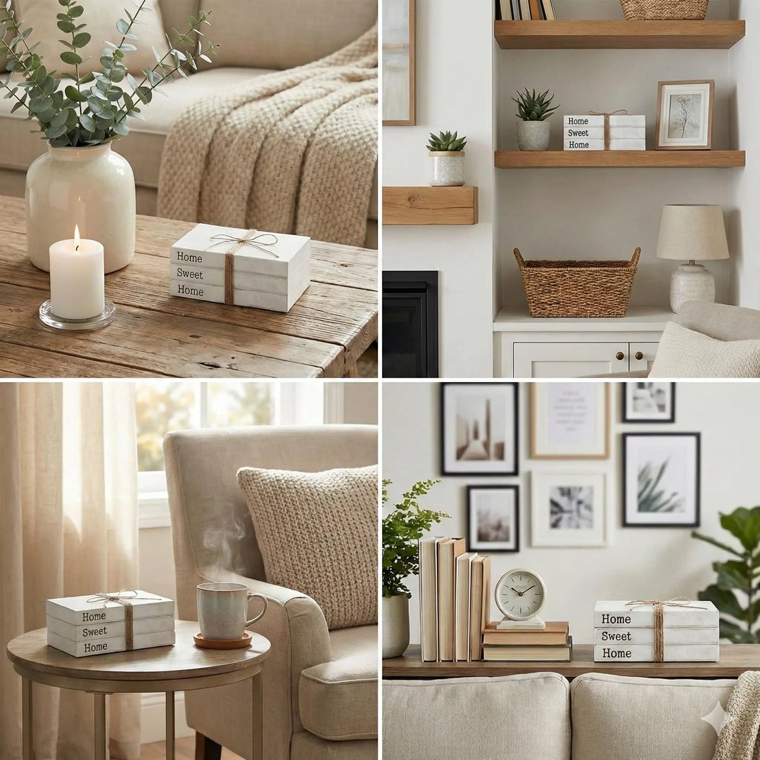 TenXVI Designs Home Sweet Home Decorative Books, White, Set of 3