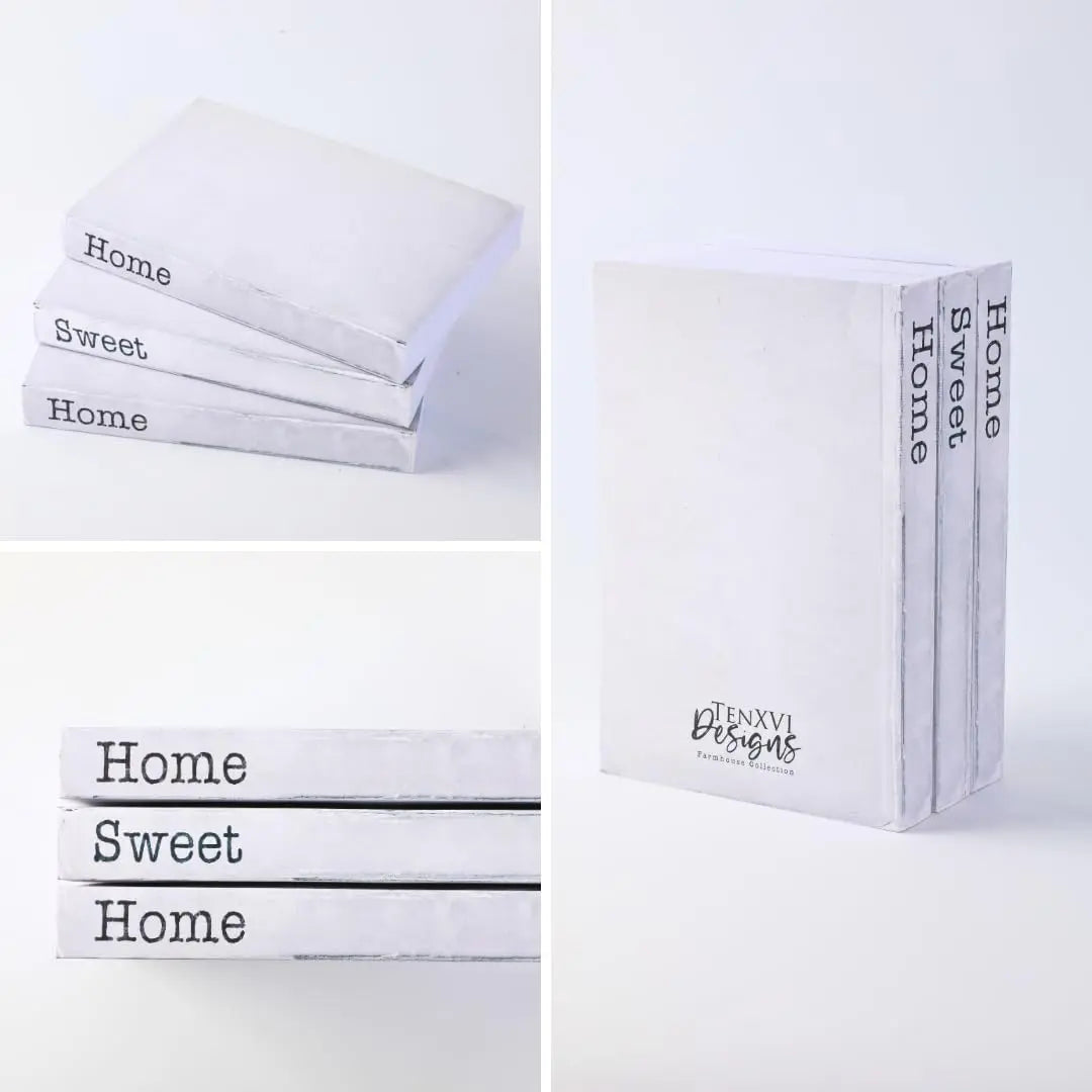 TenXVI Designs Home Sweet Home Decorative Books, White, Set of 3