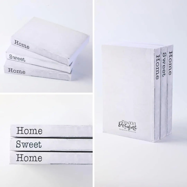 TenXVI Designs Home Sweet Home Decorative Books, White, Set of 3