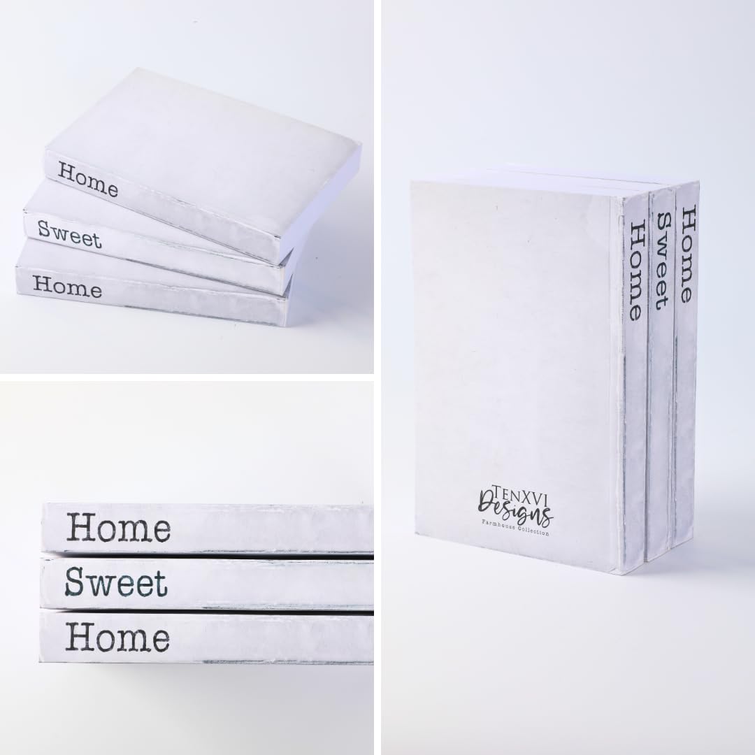 TenXVI Designs Home Sweet Home Decorative Books, White, Set of 3 