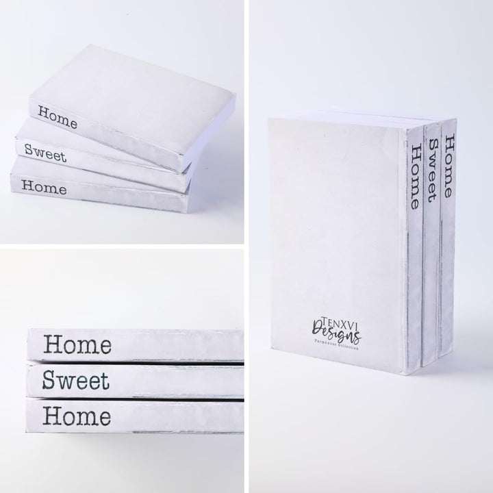 TenXVI Designs Home Sweet Home Decorative Books, White, Set of 3 