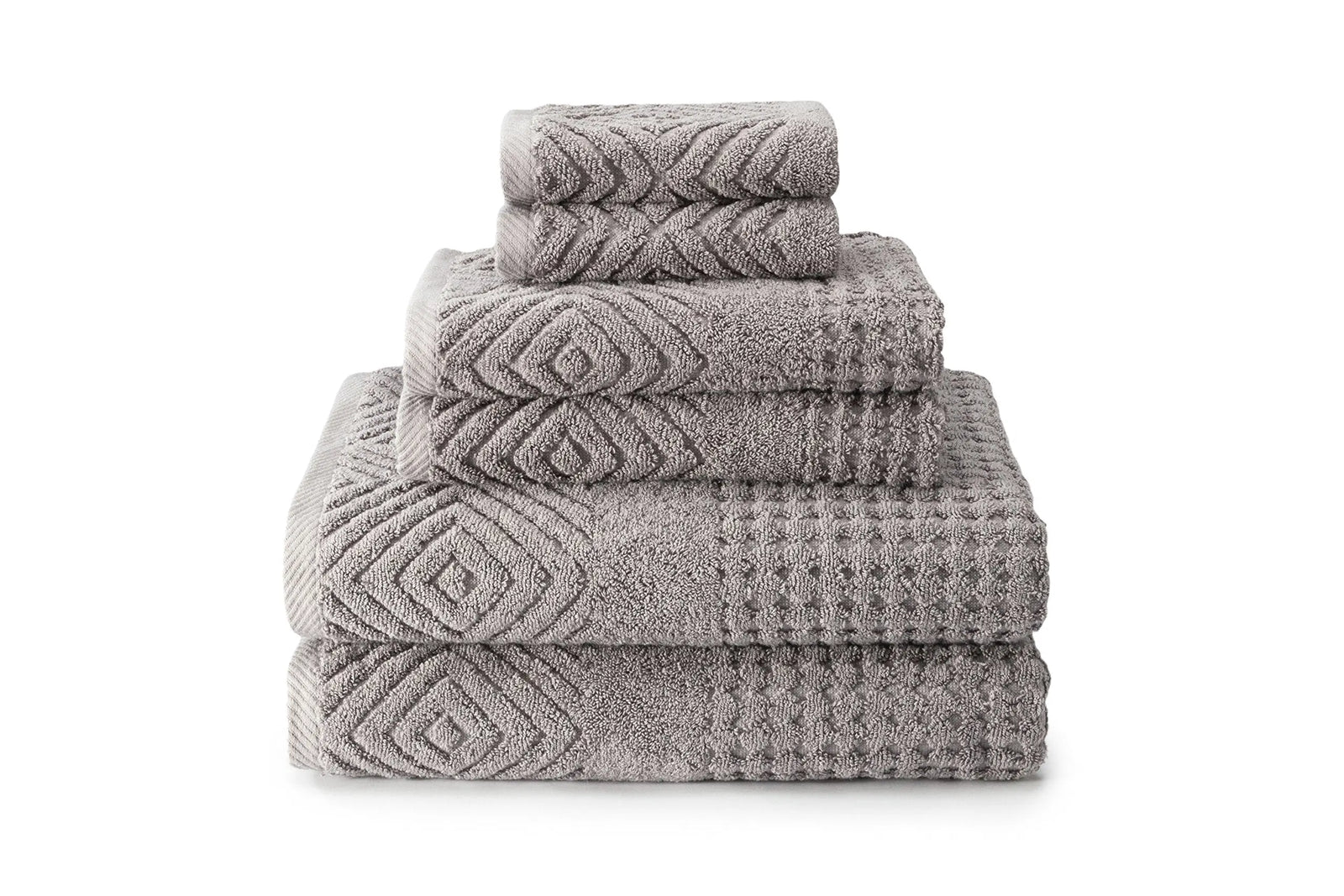 Texere 100% Organic Cotton Diamond Jacquard 700 GSM Luxury Bath Towel Sets - 2 Ultra Soft, Large Bath Towels, 2 Hand Towels, 2 Washcloths (Diamond, Cathedral Gray, 6 Piece) 