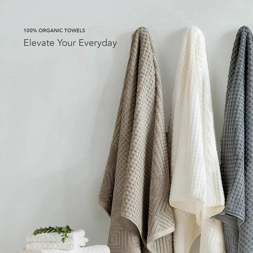 Texere 100% Organic Cotton Diamond Jacquard 700 GSM Luxury Bath Towel Sets - 2 Ultra Soft, Large Bath Towels, 2 Hand Towels, 2 Washcloths (Diamond, Cathedral Gray, 6 Piece) 