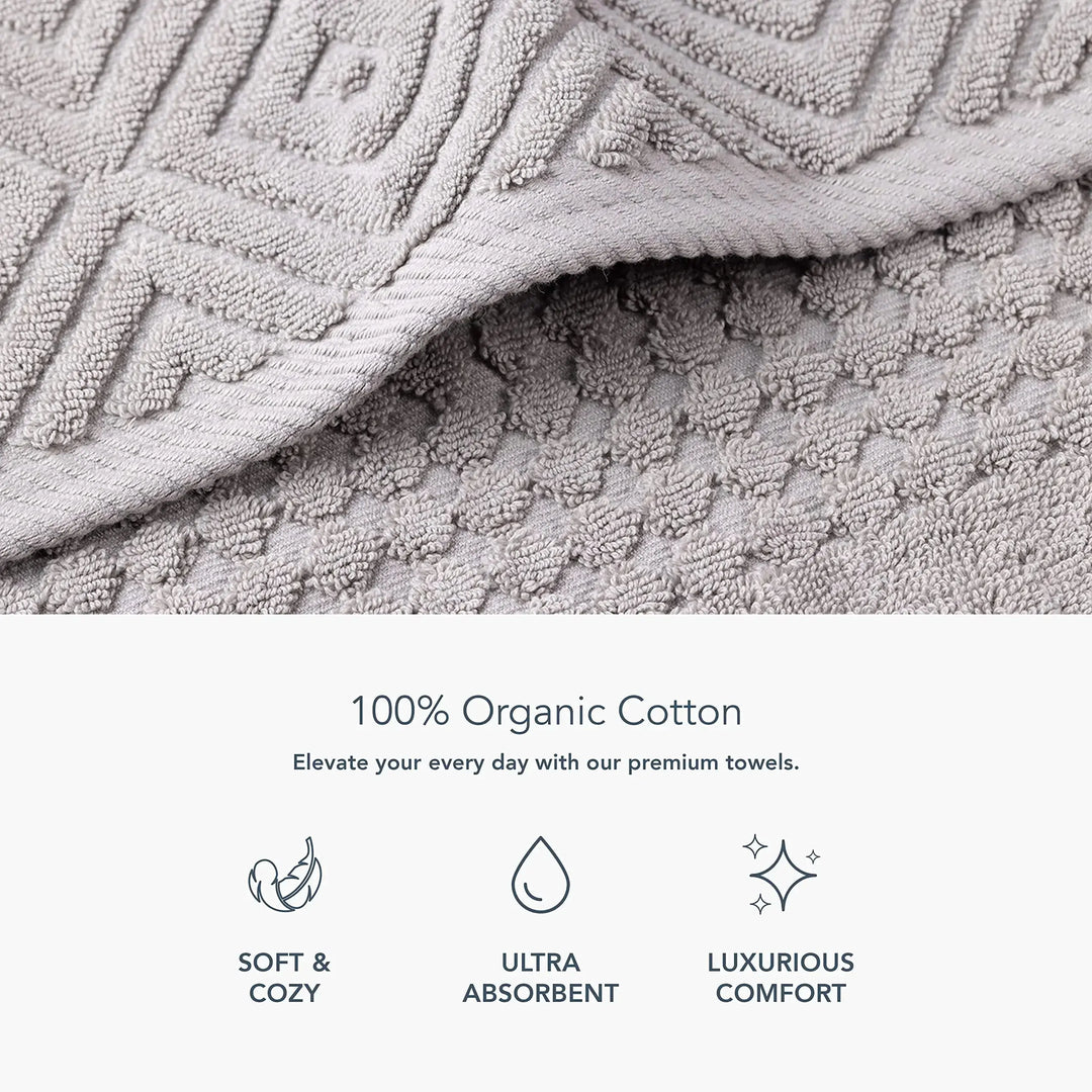 Texere 100% Organic Cotton Diamond Jacquard 700 GSM Luxury Bath Towel Sets - 2 Ultra Soft, Large Bath Towels, 2 Hand Towels, 2 Washcloths (Diamond, Cathedral Gray, 6 Piece) 