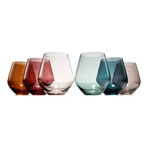 The Wine Savant Colored Stemless Crystal Wine Glass Set
