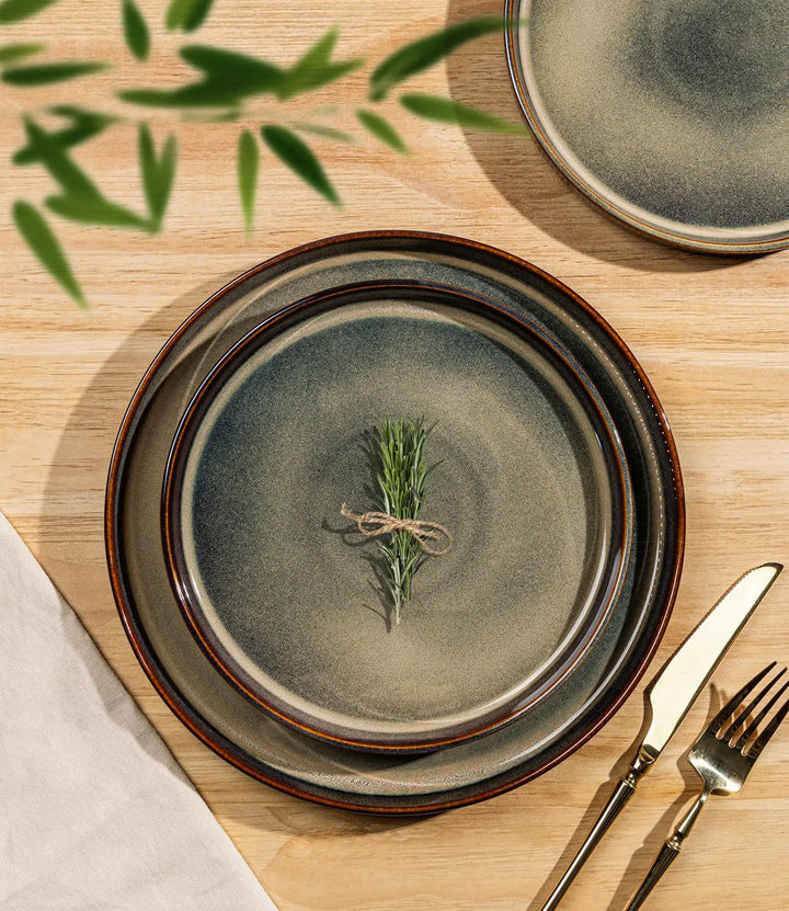 TheTerra Ceramic Dinnerware Set for 4, 12-Piece Plates and Bowls Set