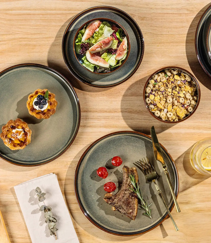TheTerra Ceramic Dinnerware Set for 4, 12-Piece Plates and Bowls Set