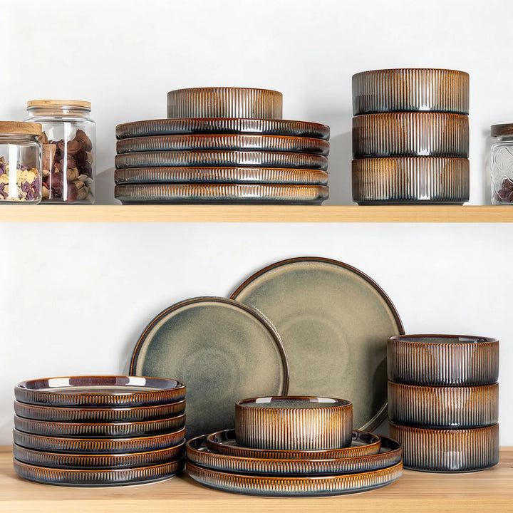 TheTerra Ceramic Dinnerware Set for 4, 12-Piece Plates and Bowls Set