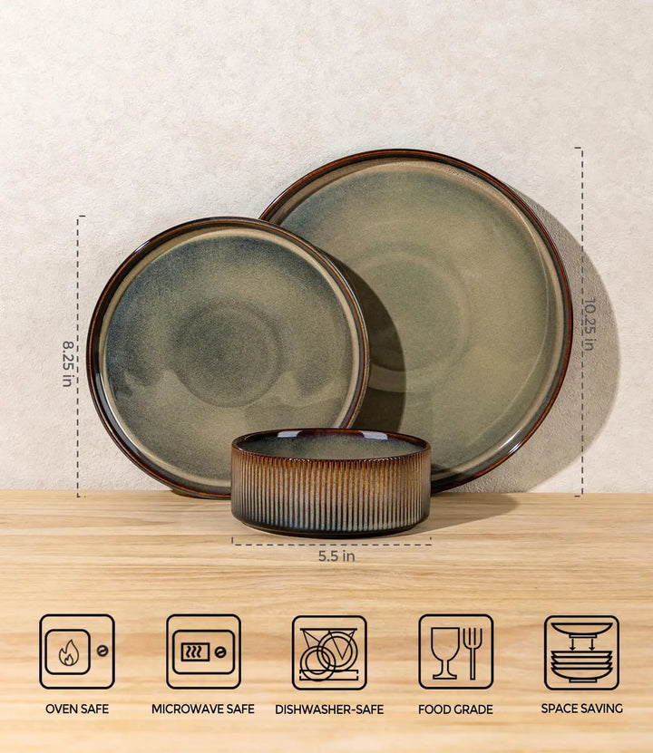 TheTerra Ceramic Dinnerware Set for 4, 12-Piece Plates and Bowls Set