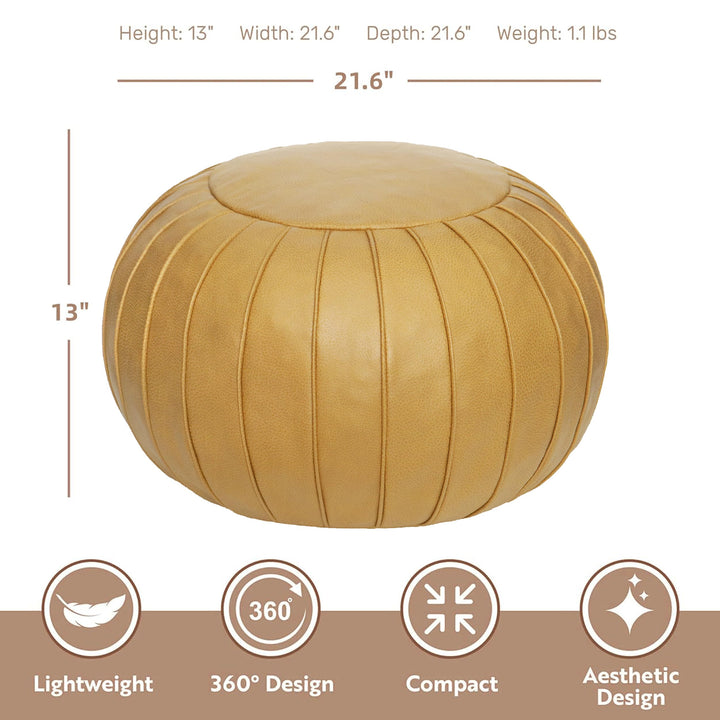 Thgonwid Unstuffed Storage Pouf Ottoman Foot Stool, Empty Shell, Handmade Faux Suede Round Floor Cushion Cover 21.6"x13" for Living Room, Bedroom, Wedding Decor (Yellow) 