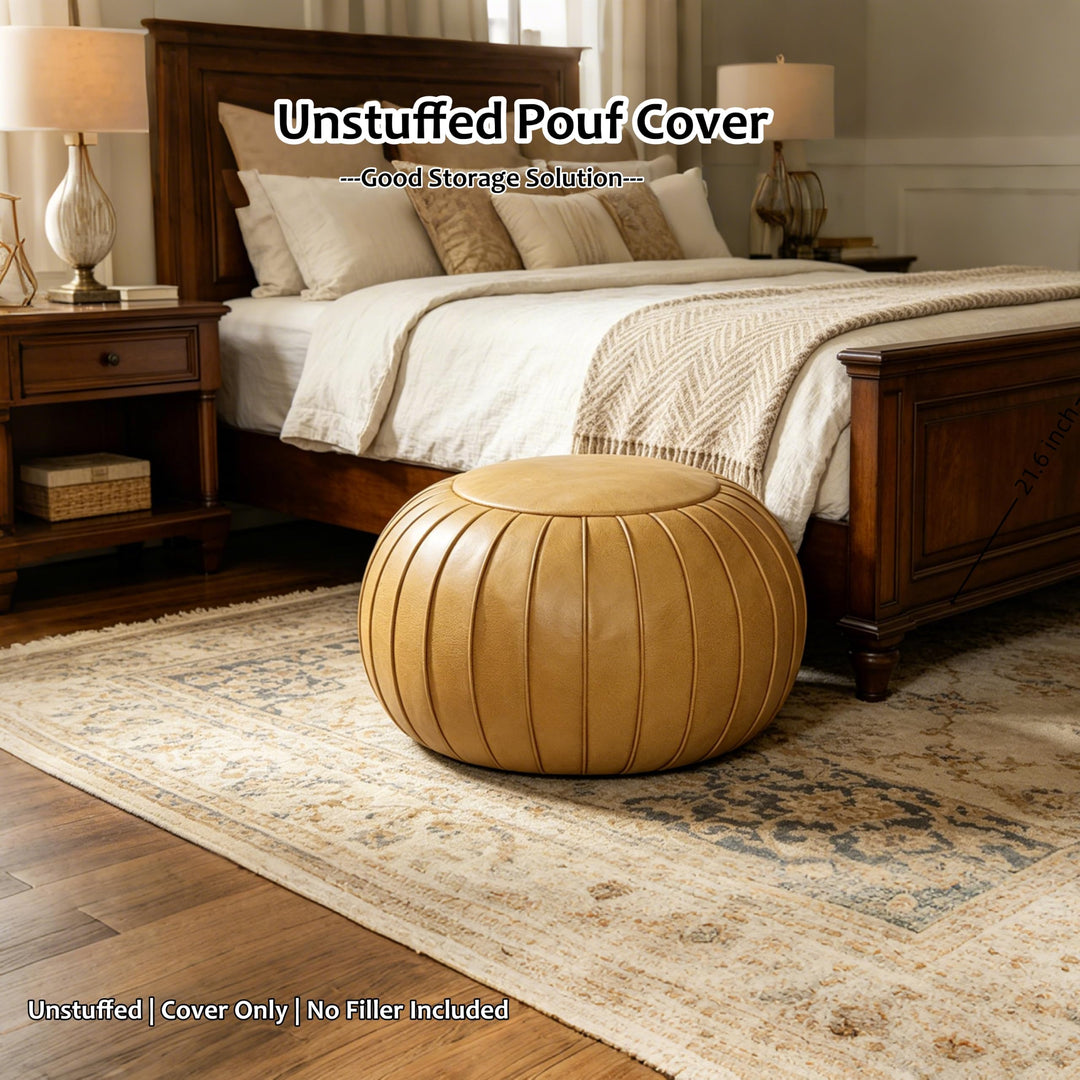 Thgonwid Unstuffed Storage Pouf Ottoman Foot Stool, Empty Shell, Handmade Faux Suede Round Floor Cushion Cover 21.6"x13" for Living Room, Bedroom, Wedding Decor (Yellow) 